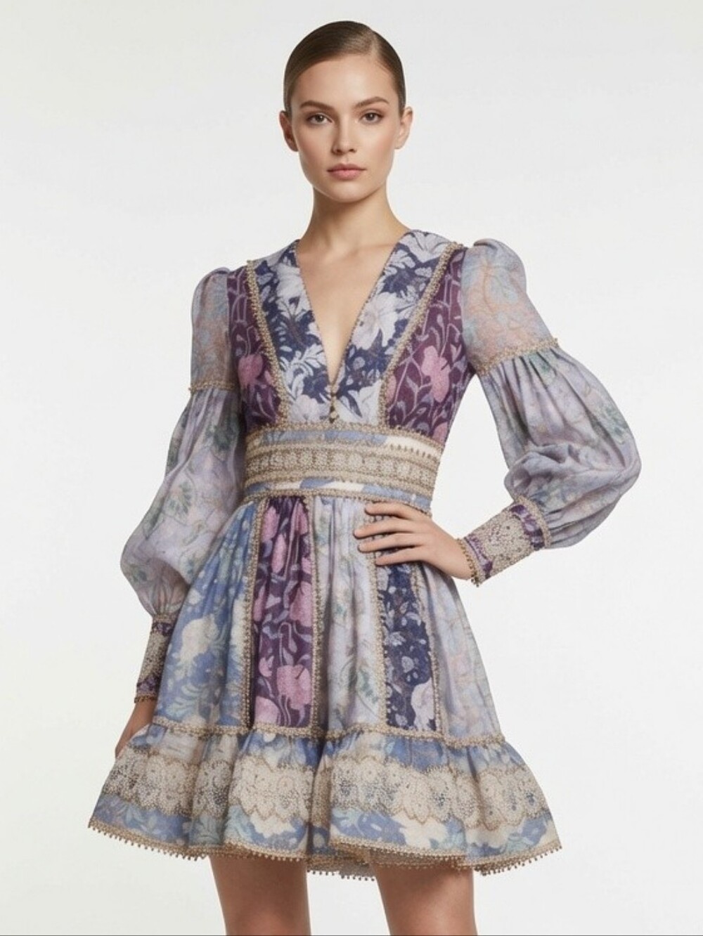 Zimmermann Celestial Lace Detailed V-Neck Mini Dress